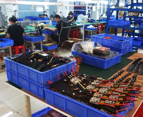 Drone parts on the bench in the Shenzhen workshop