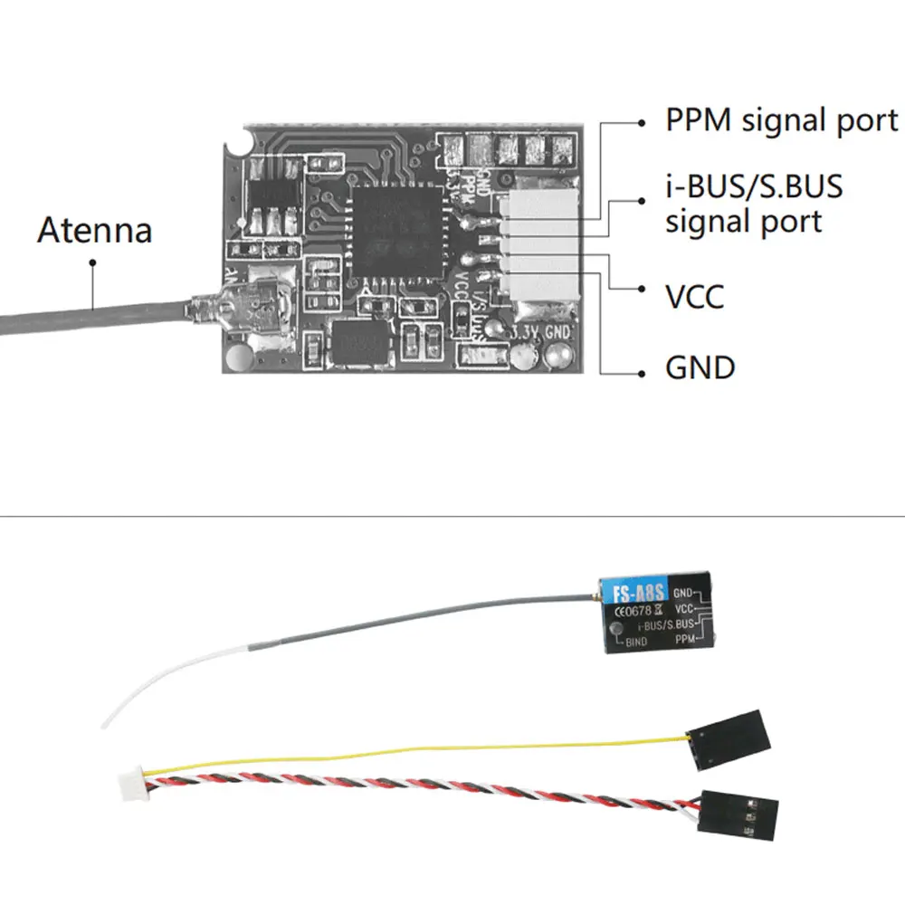 FS-A8S V2 Mini Receiver for FS-i6/i6X (AFHDS 2A)