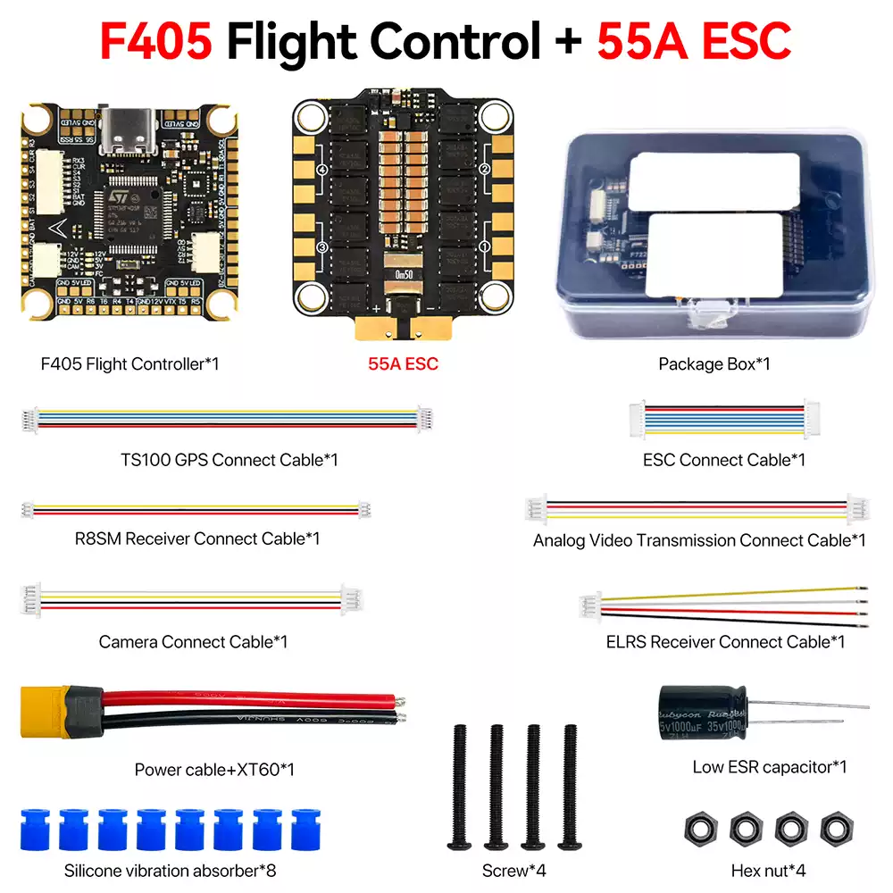 9imod F405 FPV Drone Stack, F405 Flight Controller + 55A/60A 4-in-1 ESC for FPV Freestyle & Racing Quadcopter