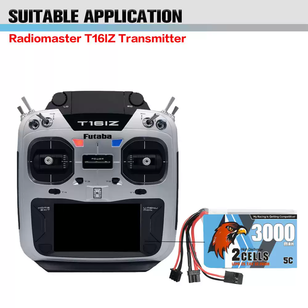 EagleCrane 3000mAh 2S 7.4V 5C LiPo Battery, Transmitter Battery for Futaba T16IZ / 10PX Remote Controller