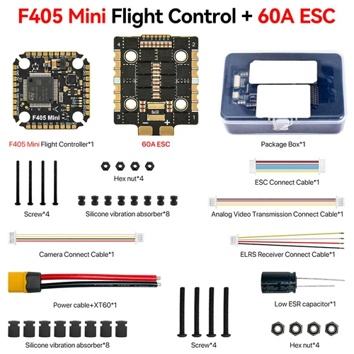 9imod F405 FPV Drone Stack, Mini F405 Flight Controller + 60A 4-in-1 ESC, 20x20mm Mounting Hole for FPV Racing Quadcopter
