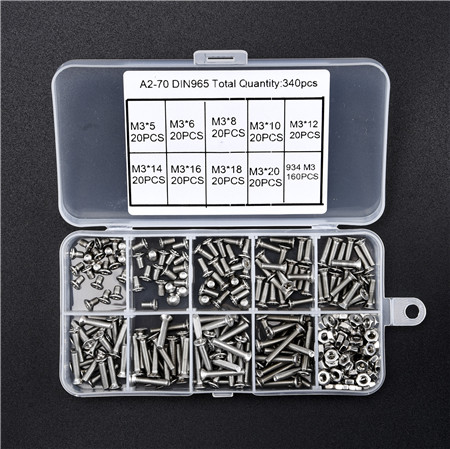 340pcs M3 Stainless Steel Pan Head Screw & Nut Assortment Kit — wholesale and OEM supply