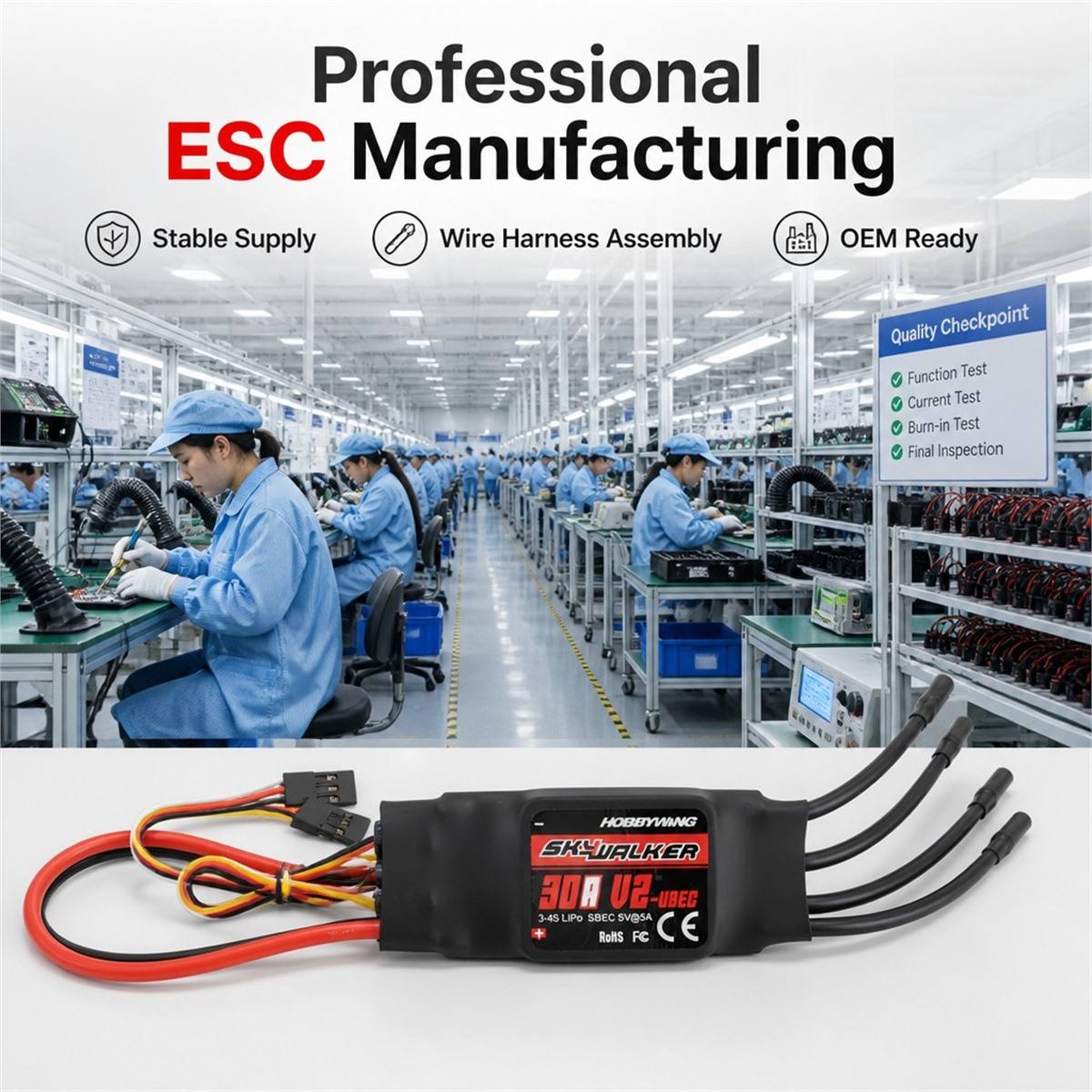 Hobbywing Skywalker 30A V2 Brushless Speed Controller ESC With UBEC 2 to 4S Lipo for RC Aircraft FPV Drone