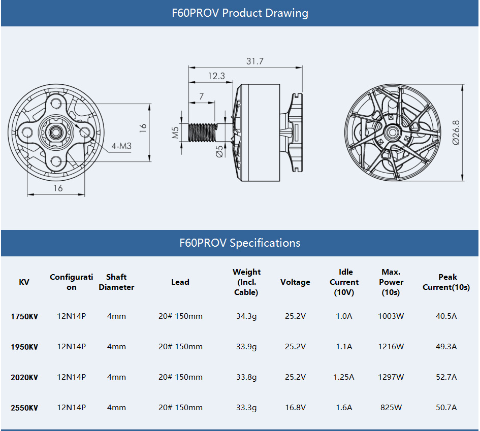T-MOTOR F60 Pro V 2207.5 multiple KV brushless racing drone motor