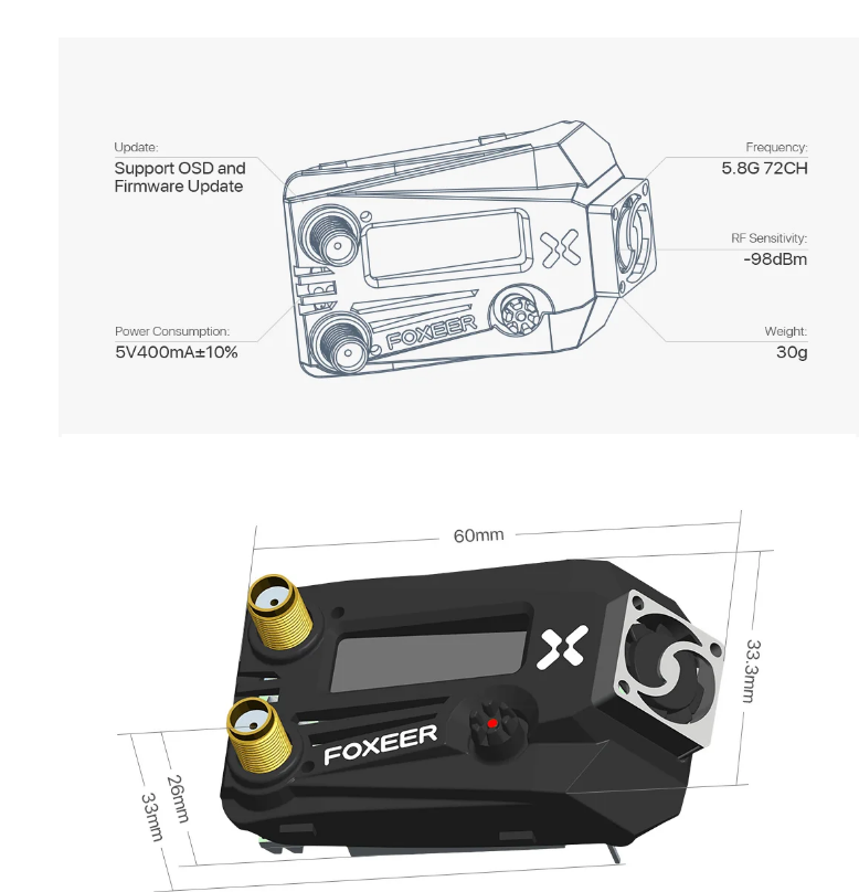 Foxeer Wildfire 5.8G Dual Receiver Module for Fatshark Dominator