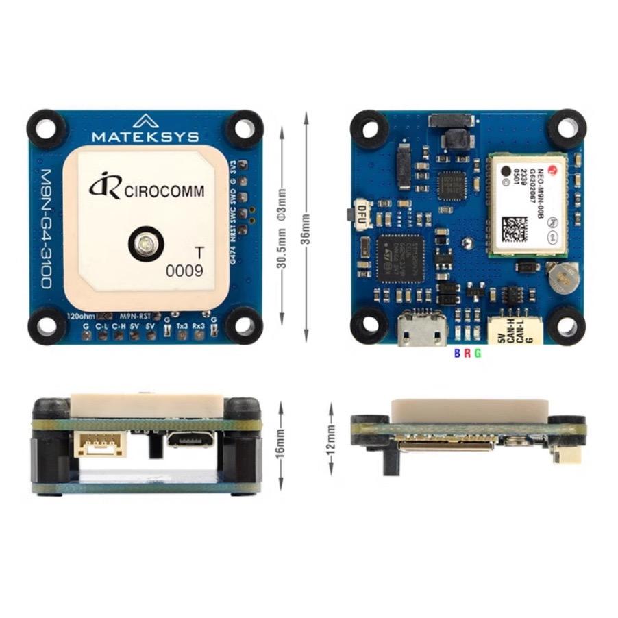 Mateksys M9N-G4-3100 GNSS Module NEO-M9N RM3100 Magnetometer DroneCAN AP_Periph for FPV Multirotor VTOL UAV Drone