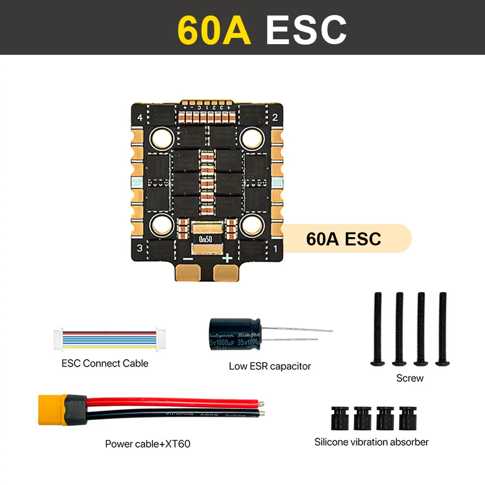 9imod F405 FPV Drone Stack, Mini F405 Flight Controller + 60A 4-in-1 ESC, 20x20mm Mounting Hole for FPV Racing Quadcopter