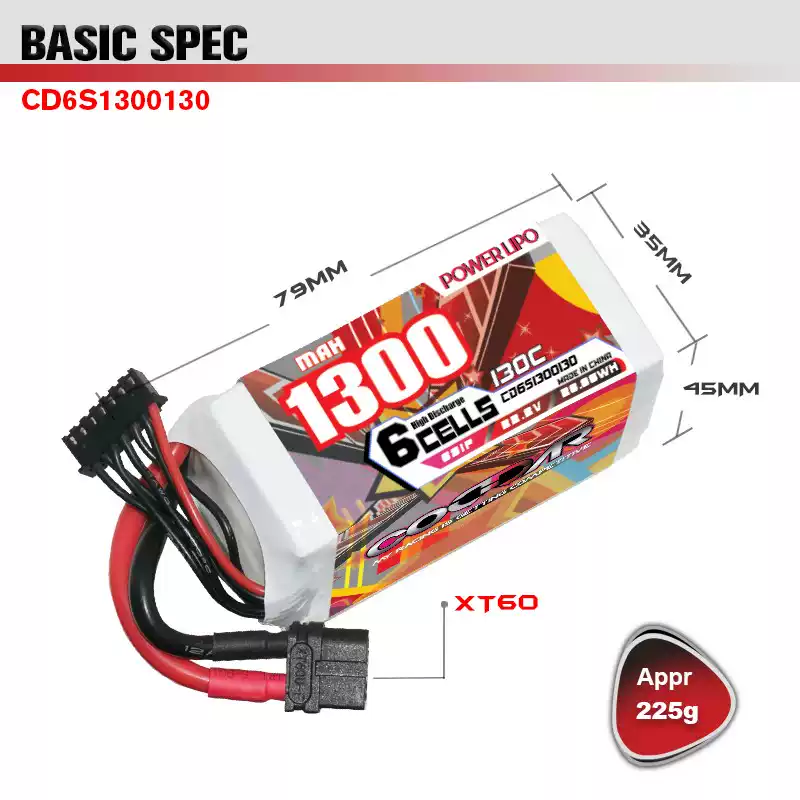 CODDAR 1300mAh 1500mAh 1800mAh 4S 6S 22.2V LiPo Battery for 5‑inch FPV Drone