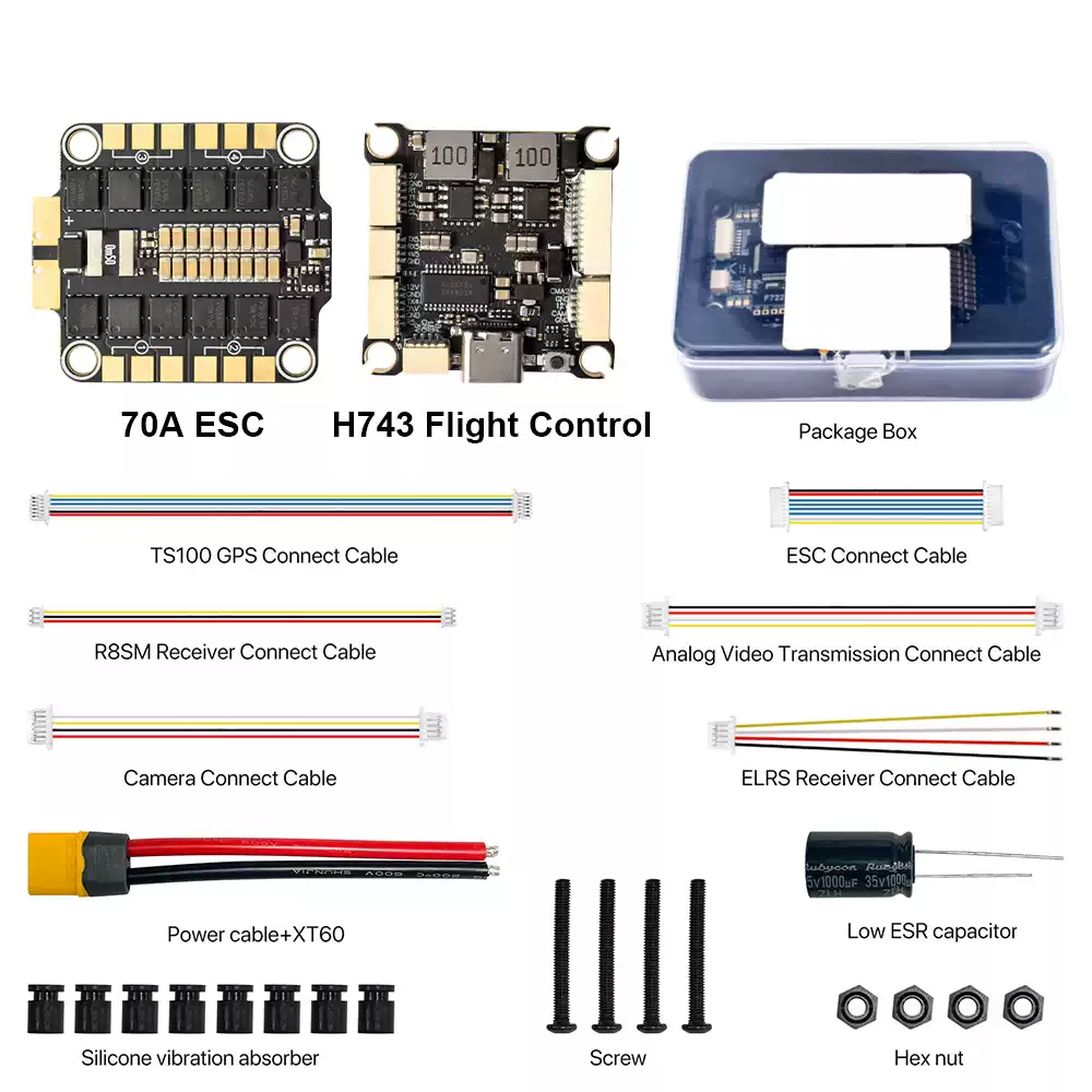 9imod H743 FPV Drone Stack, H743 Flight Controller + 70A/80A 4-in-1 ESC for FPV Freestyle & Racing Quadcopter