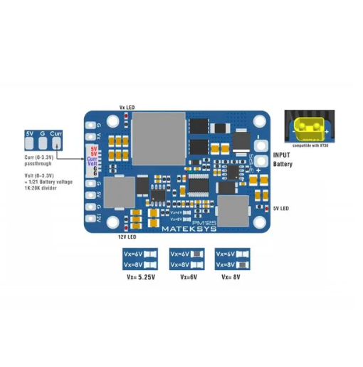 Matek PM12S-3 Power Module - 3-12S LiPo Input W/5V 9V Dual BEC & Heatsink