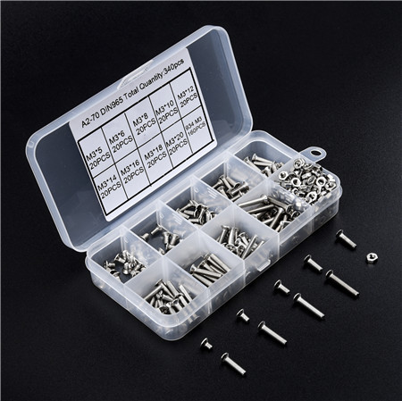 340pcs M3 Stainless Steel Pan Head Screw & Nut Assortment Kit