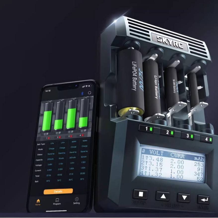 SKYRC MC3000 Smart Charger Analyzer 4 Independent Slots App Control for NiMH NiCd Li-ion LiFePO4 18650 AA AAA Battery